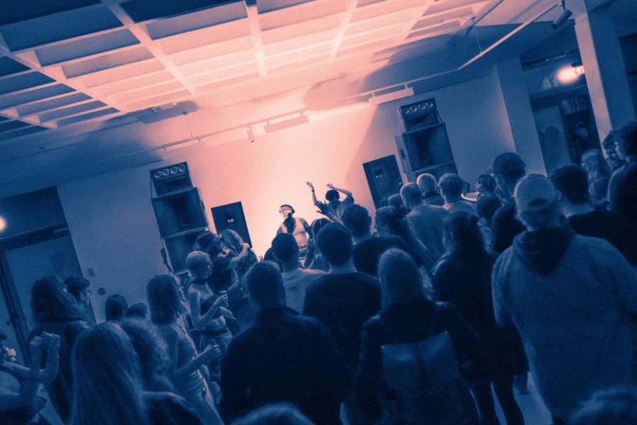 A crowd in a club scene dancing