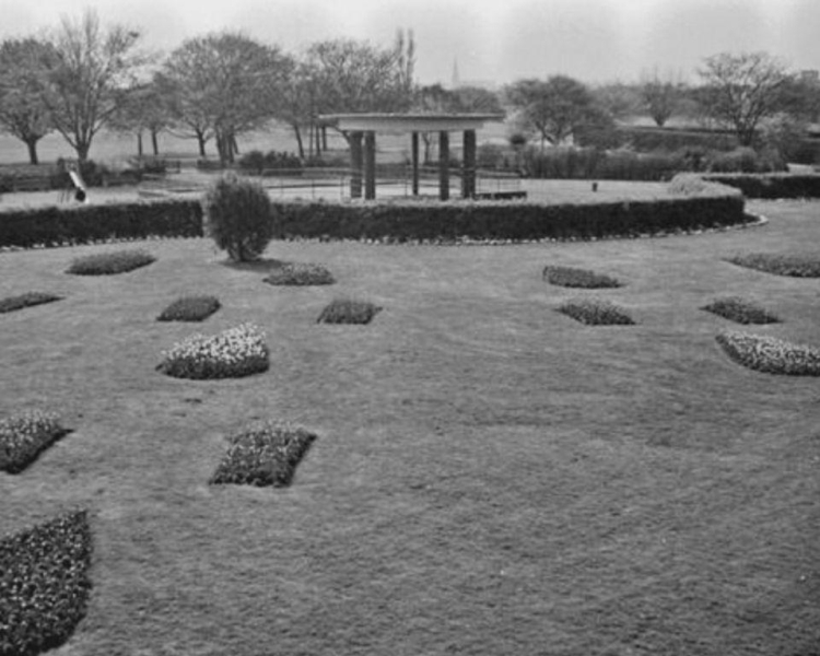 Black and white photo of the walled gardens at IMMA