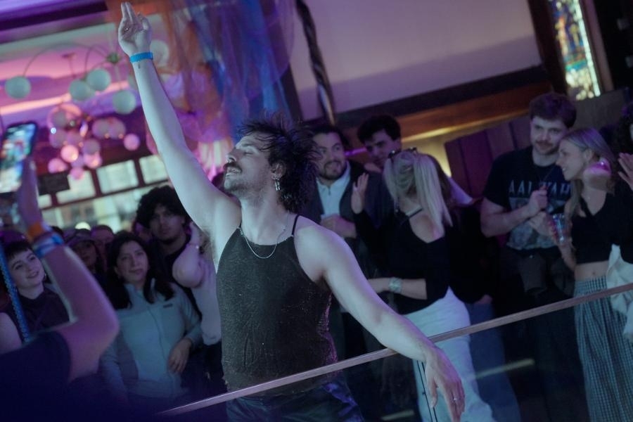 A performer brings the crowd together during TRACES, part of DDF Lates at Bewley's at Dublin Dance Festival 2026.